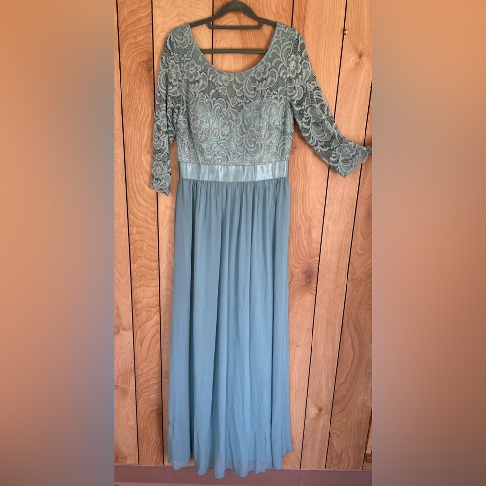 See-Through Floor Length Lace Evening Dress with Half Sleeve